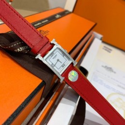 Replica Hermes red double tour leather watch with silver-tone stainless steel case