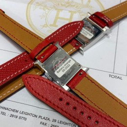 Replica Hermes red double tour leather watch with silver-tone stainless steel case