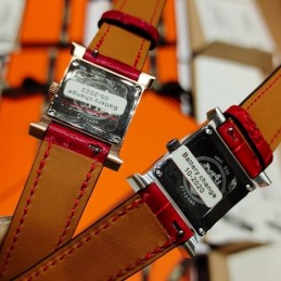 Replica Hermes red crocodile leather watch with diamond bezel