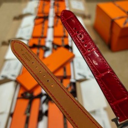 Replica Hermes red crocodile leather watch with diamond bezel