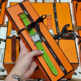 Replica Hermes multicolor leather strap watch with stainless steel case