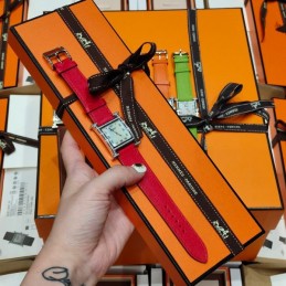 Replica Hermes multicolor leather strap watch with stainless steel case