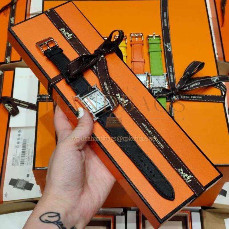 Replica Hermes multicolor leather strap watch with stainless steel case