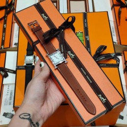 Replica Hermes multicolor leather strap watch with stainless steel case