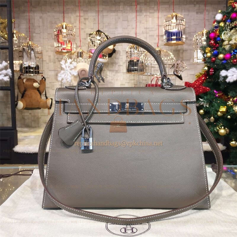 Replica Hermes Taupe Gray Kelly 28 Palladium Hardware Bag