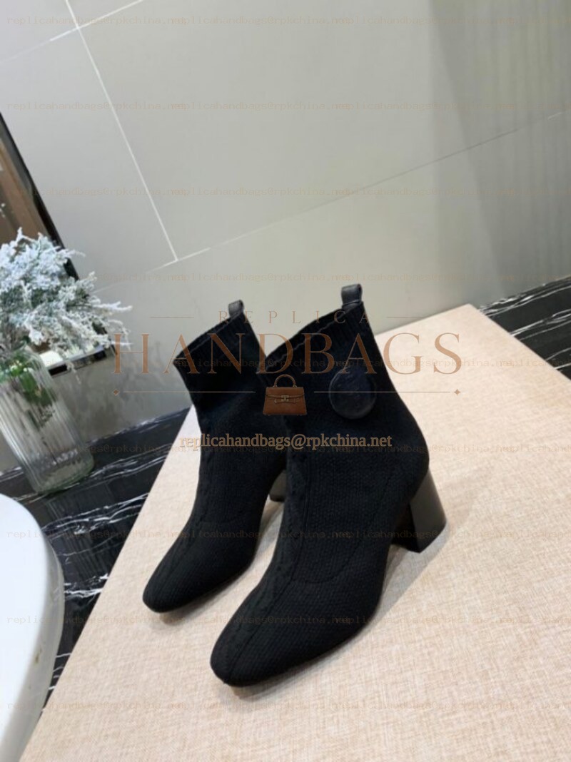 Replica Hermes Black Pull On Ankle Boot