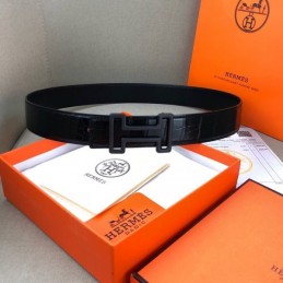 Hermes replica Black Leather Belt with Black H Buckle