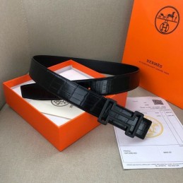 Hermes replica Black Leather Belt with Black H Buckle