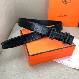 Hermes replica Black Leather Belt with Black H Buckle