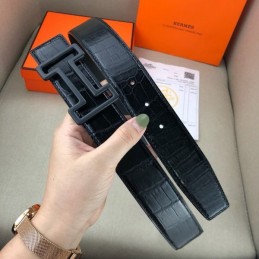 Hermes replica Black Leather Belt with Black H Buckle