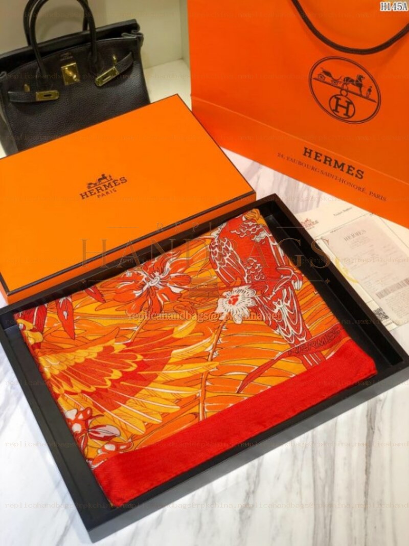 Replica Hermes Orange Floral 90cm Silk Scarf
