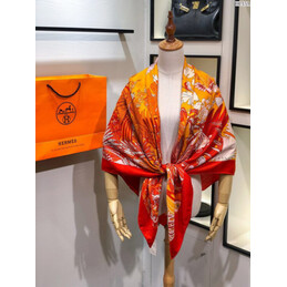 Replica Hermes Orange Floral 90cm Silk Scarf