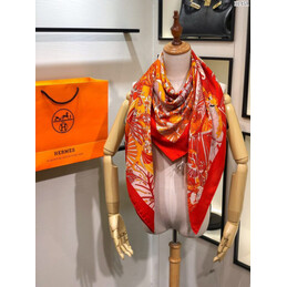 Replica Hermes Orange Floral 90cm Silk Scarf