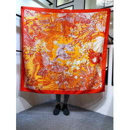 Replica Hermes Orange Floral 90cm Silk Scarf
