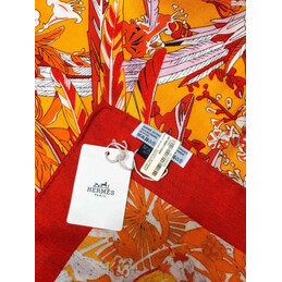 Replica Hermes Orange Floral 90cm Silk Scarf