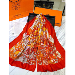 Replica Hermes Orange Floral 90cm Silk Scarf