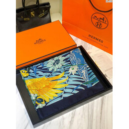 Replica Hermes Blue and Yellow Floral 90cm Silk Scarf