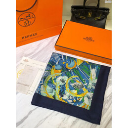 Replica Hermes Blue and Yellow Floral 90cm Silk Scarf