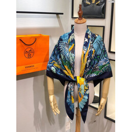 Replica Hermes Blue and Yellow Floral 90cm Silk Scarf