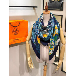 Replica Hermes Blue and Yellow Floral 90cm Silk Scarf