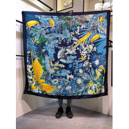 Replica Hermes Blue and Yellow Floral 90cm Silk Scarf