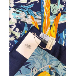 Replica Hermes Blue and Yellow Floral 90cm Silk Scarf