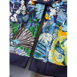 Replica Hermes Blue and Yellow Floral 90cm Silk Scarf