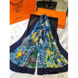 Replica Hermes Blue and Yellow Floral 90cm Silk Scarf