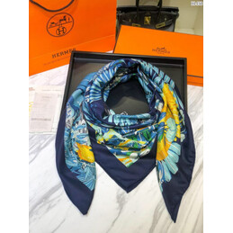 Replica Hermes Blue and Yellow Floral 90cm Silk Scarf