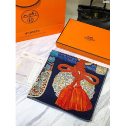 Replica Hermes Navy Tassel Print 90cm Silk Scarf