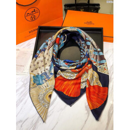 Replica Hermes Navy Tassel Print 90cm Silk Scarf
