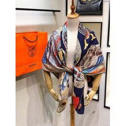 Replica Hermes Navy Tassel Print 90cm Silk Scarf