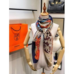 Replica Hermes Navy Tassel Print 90cm Silk Scarf