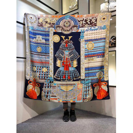 Replica Hermes Navy Tassel Print 90cm Silk Scarf