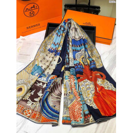 Replica Hermes Navy Tassel Print 90cm Silk Scarf