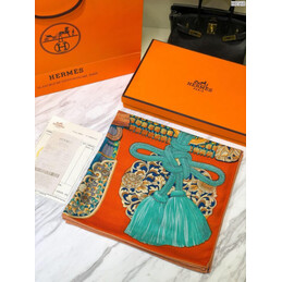 Replica Hermes Green Tassel Print 90cm Silk Scarf