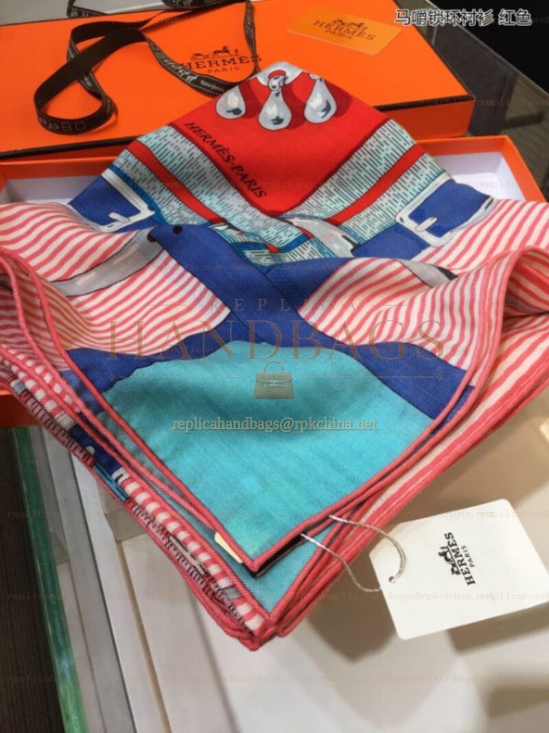 Replica Hermes Pink Geometric 90cm Silk Scarf