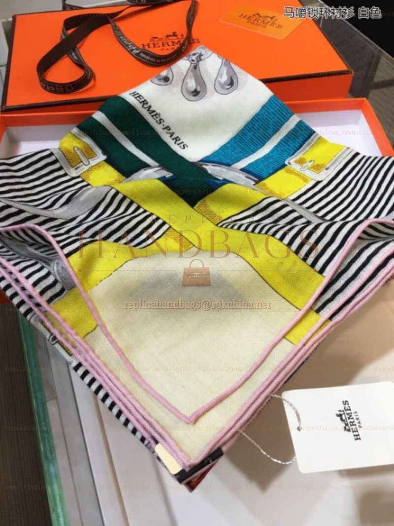 Replica Hermes Yellow and Gray Geometric 90cm Silk Scarf