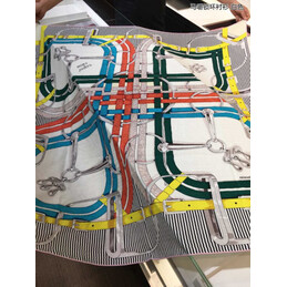 Replica Hermes Yellow and Gray Geometric 90cm Silk Scarf