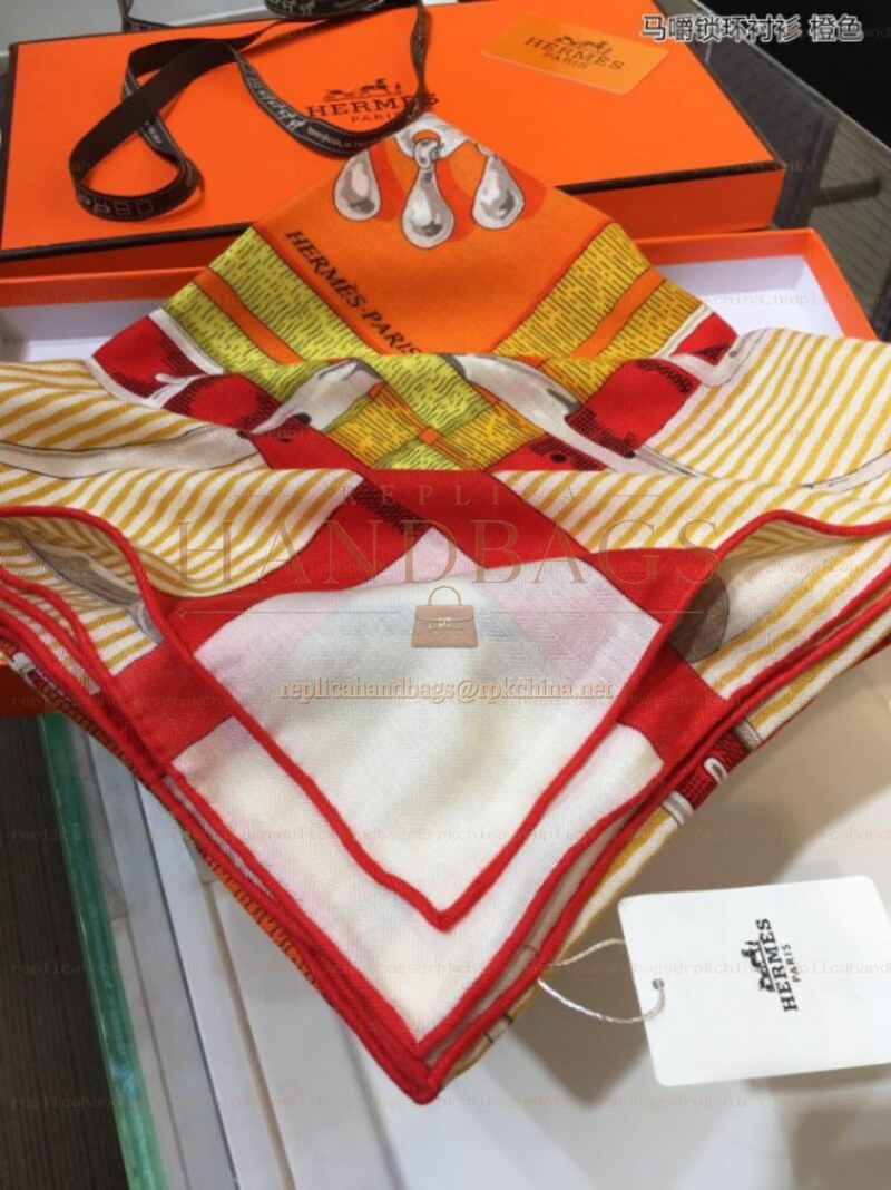 Replica Hermes Orange Striped 90cm Silk Scarf