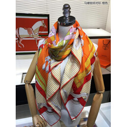 Replica Hermes Orange Striped 90cm Silk Scarf