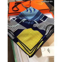 Replica Hermes Blue and Yellow Striped 90cm Silk Scarf
