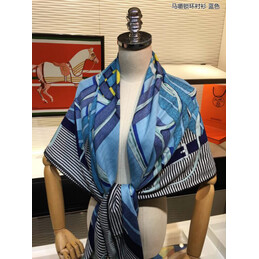 Replica Hermes Blue and Yellow Striped 90cm Silk Scarf
