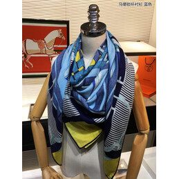 Replica Hermes Blue and Yellow Striped 90cm Silk Scarf