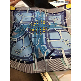 Replica Hermes Blue and Yellow Striped 90cm Silk Scarf