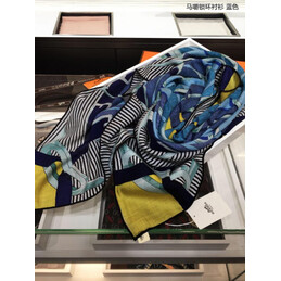 Replica Hermes Blue and Yellow Striped 90cm Silk Scarf