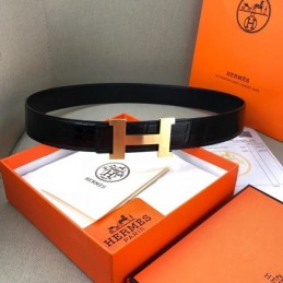 Hermes replica Black Leather H Buckle Belt with Two Tone Hardware