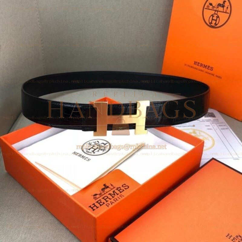 Hermes replica Black Leather H Buckle Belt with Two Tone Hardware