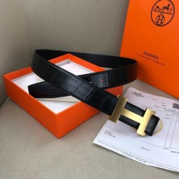 Hermes replica Black Leather H Buckle Belt with Two Tone Hardware