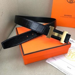 Hermes replica Black Leather H Buckle Belt with Two Tone Hardware